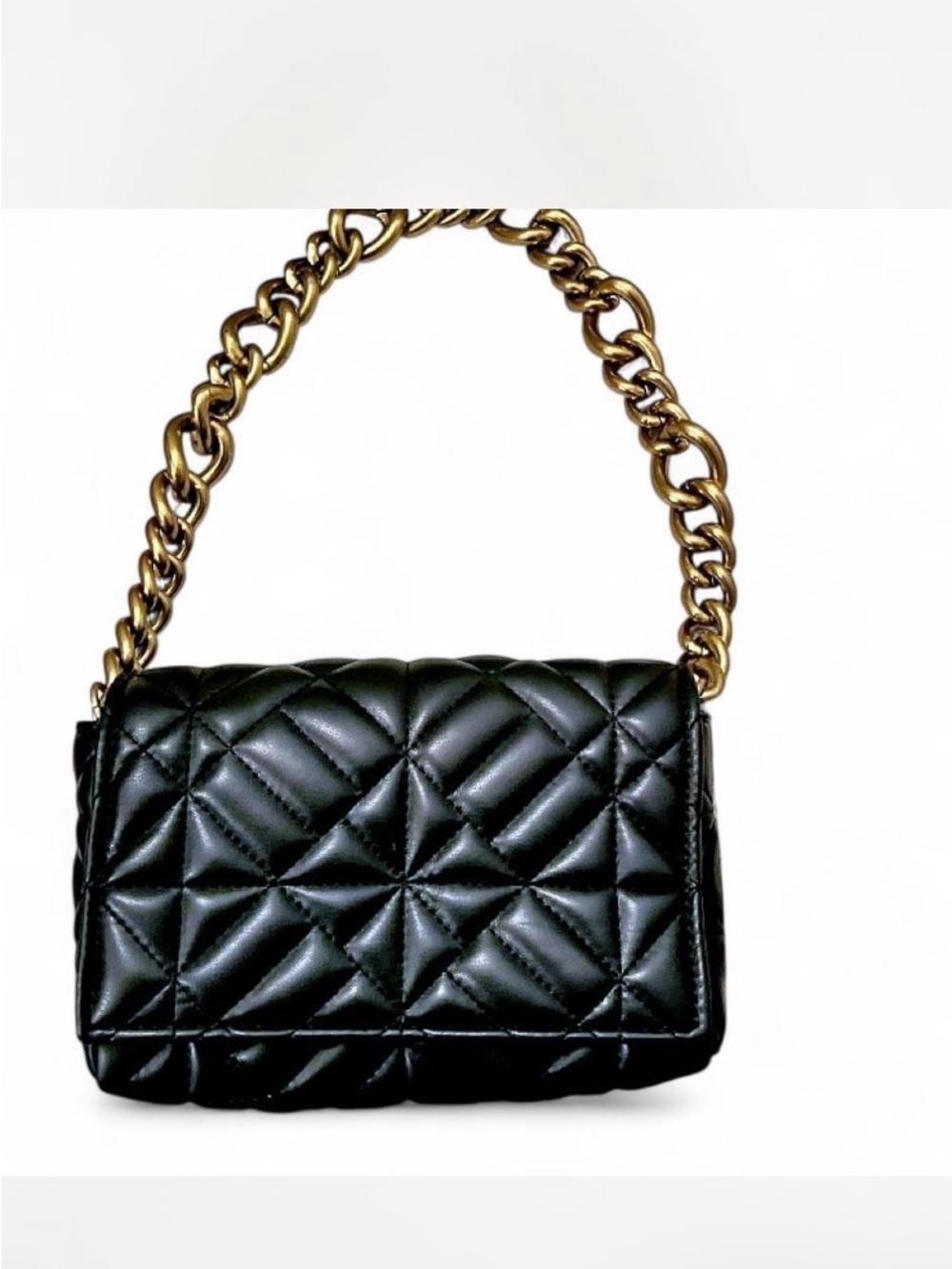 Zara Black Quilted Shoulder Bag with Gold Chain